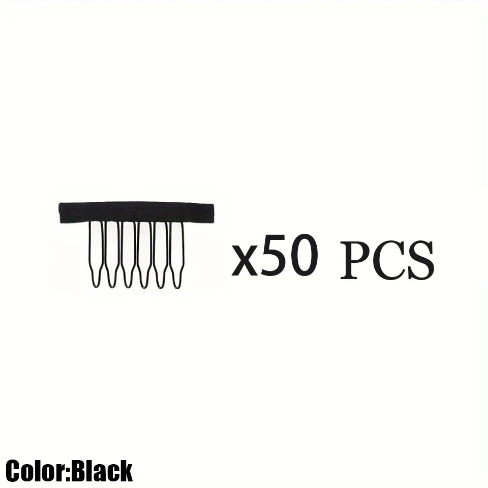 10/20/50Pcs Wig Combs to Secure Wig 6-Teeth Wig Comb Wig Clips with Cloth for Making Wig Caps Steel Material Clips Combs Forhair