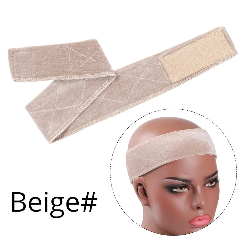 1Pcs Wig Grip Band Brown Velvet Headband Scarf Head Hair Band Extra Hold Wig Adjustable Fastern Stretch Cotton Wig Band Beige