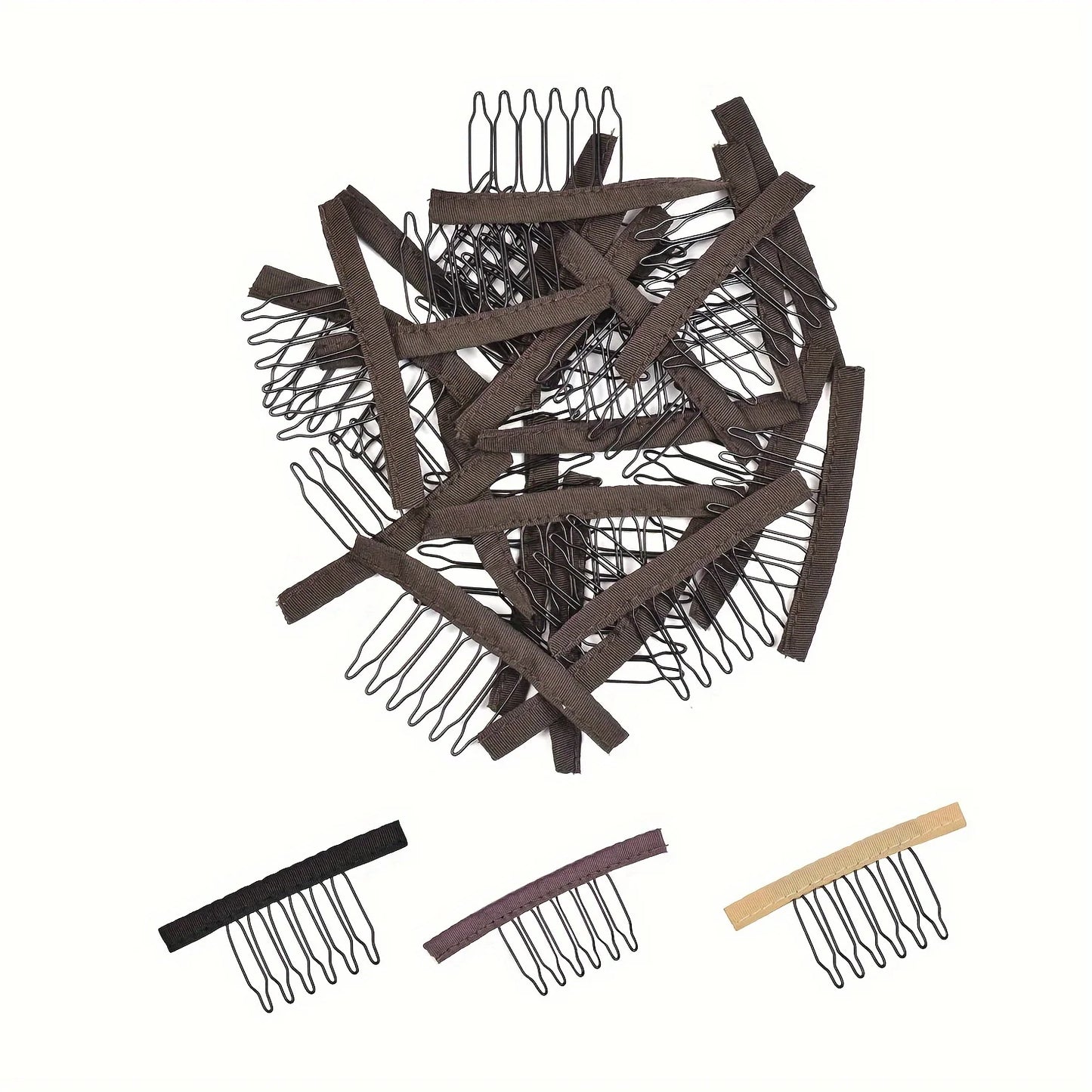10/20/50Pcs Wig Combs to Secure Wig 6-Teeth Wig Comb Wig Clips with Cloth for Making Wig Caps Steel Material Clips Combs Forhair