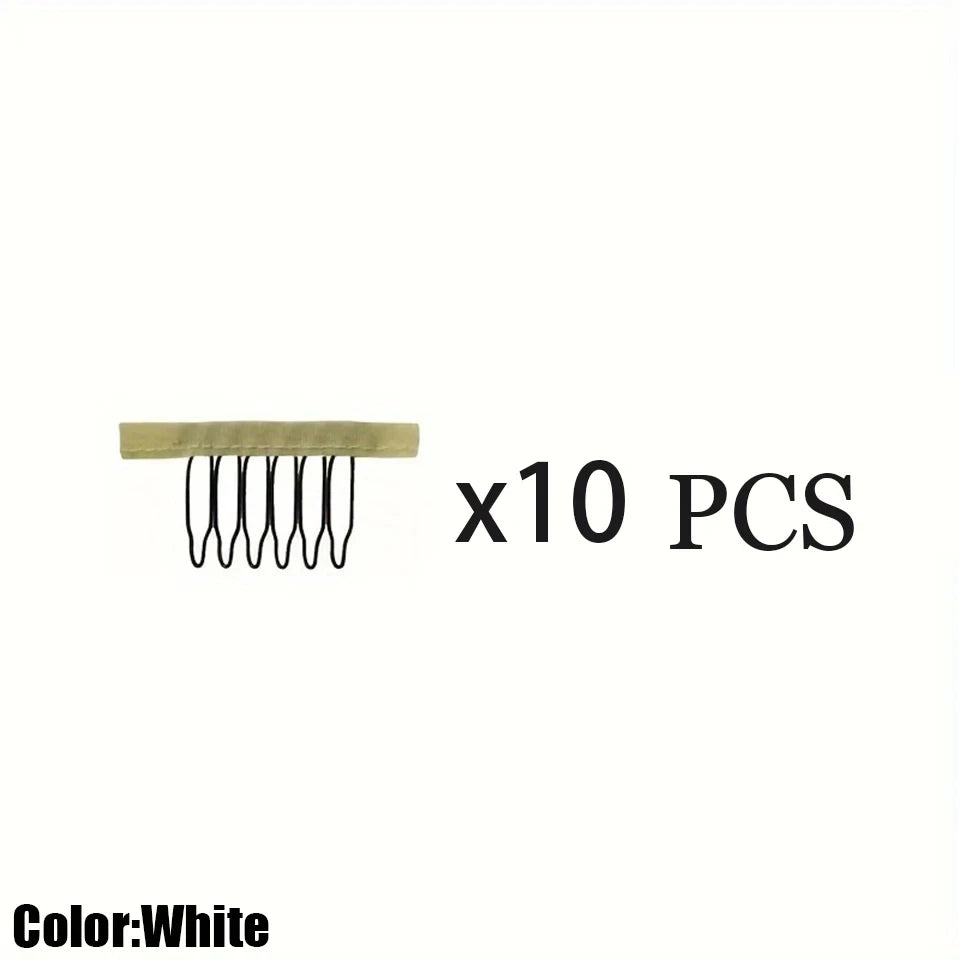 10/20/50Pcs Wig Combs to Secure Wig 6-Teeth Wig Comb Wig Clips with Cloth for Making Wig Caps Steel Material Clips Combs Forhair