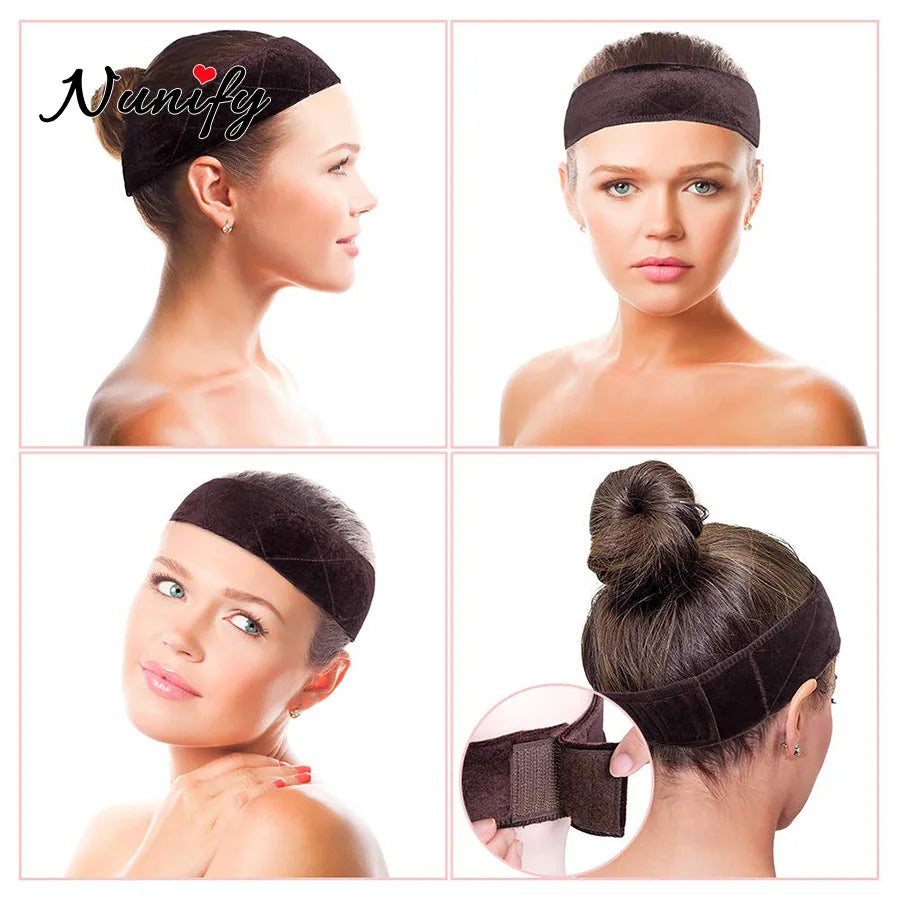 1Pcs Wig Grip Band Brown Velvet Headband Scarf Head Hair Band Extra Hold Wig Adjustable Fastern Stretch Cotton Wig Band Beige