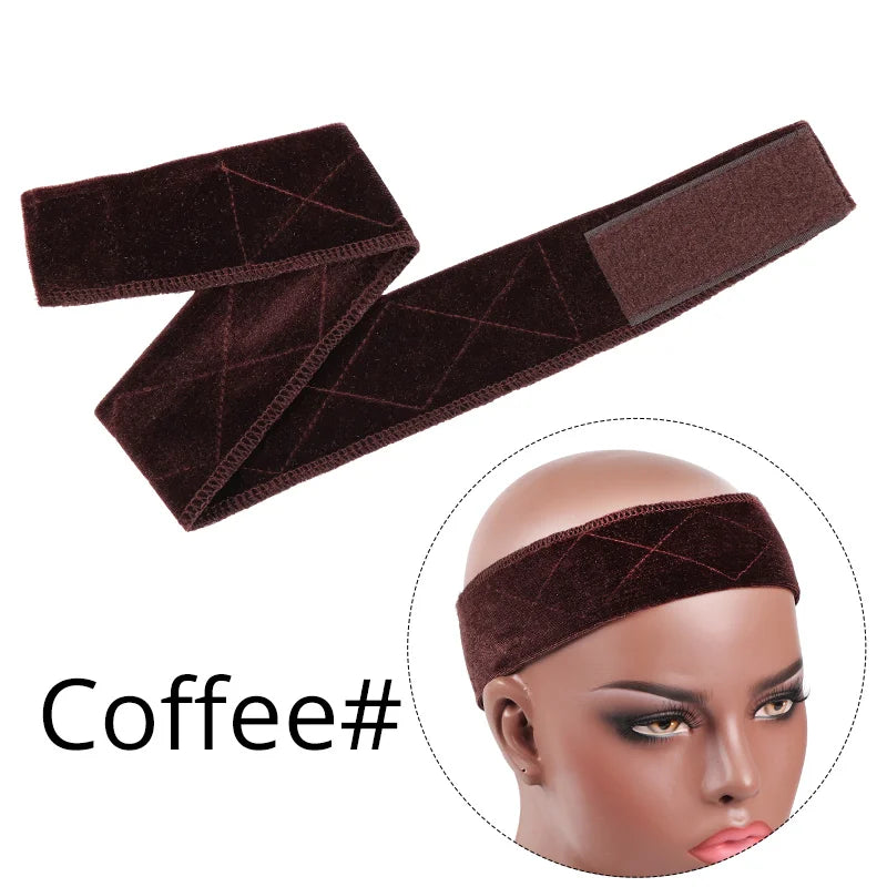 1Pcs Wig Grip Band Brown Velvet Headband Scarf Head Hair Band Extra Hold Wig Adjustable Fastern Stretch Cotton Wig Band Beige