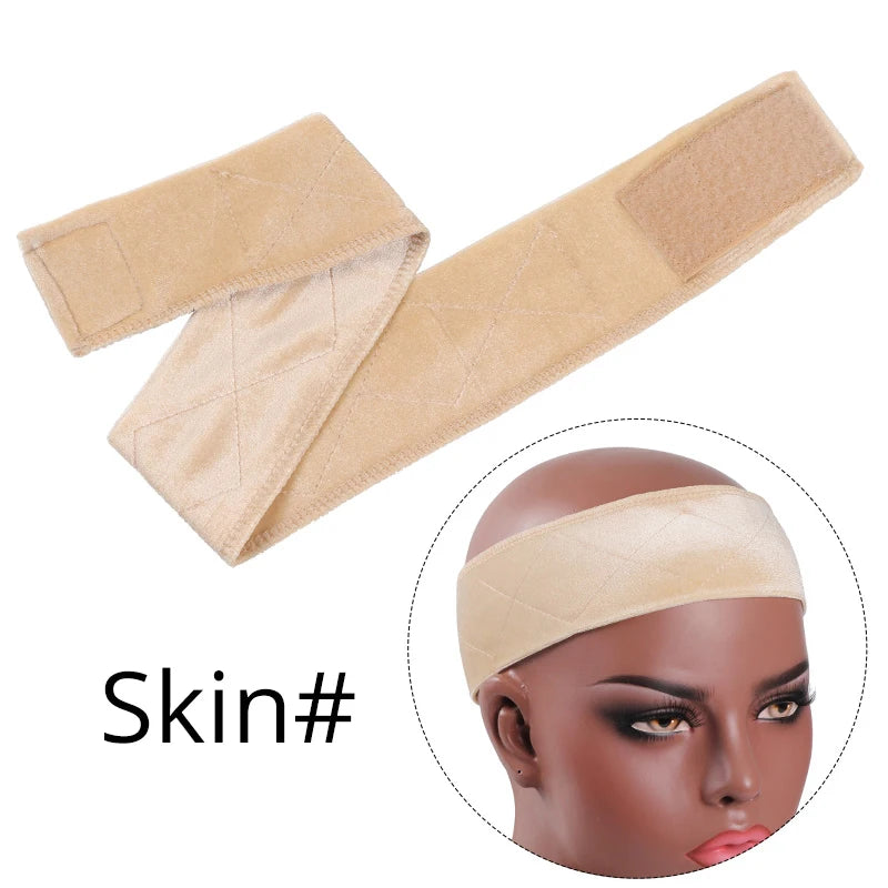 1Pcs Wig Grip Band Brown Velvet Headband Scarf Head Hair Band Extra Hold Wig Adjustable Fastern Stretch Cotton Wig Band Beige
