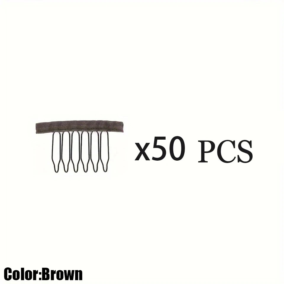 10/20/50Pcs Wig Combs to Secure Wig 6-Teeth Wig Comb Wig Clips with Cloth for Making Wig Caps Steel Material Clips Combs Forhair