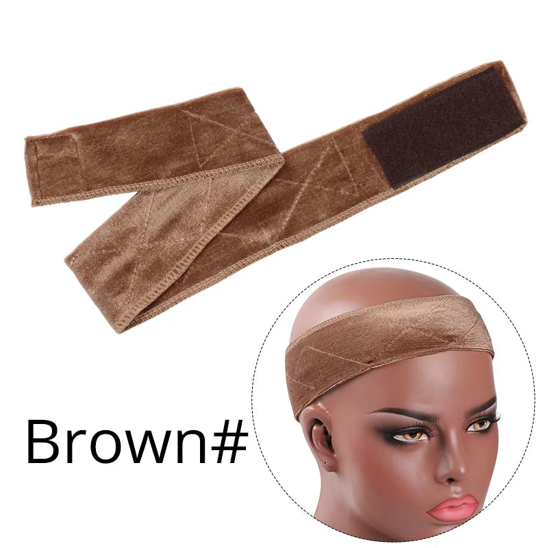 1Pcs Wig Grip Band Brown Velvet Headband Scarf Head Hair Band Extra Hold Wig Adjustable Fastern Stretch Cotton Wig Band Beige