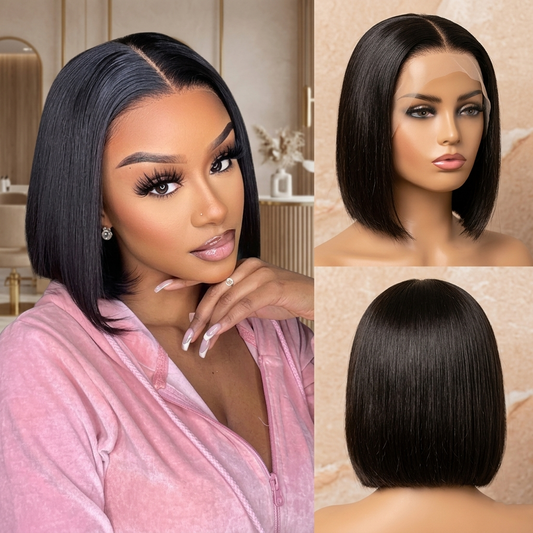 Hair Straight Short Bob Wig 4X4 Lace Closure Wig Brazilian Transparent Lace Remy Human Hair Wigs for Women Pre Plucked