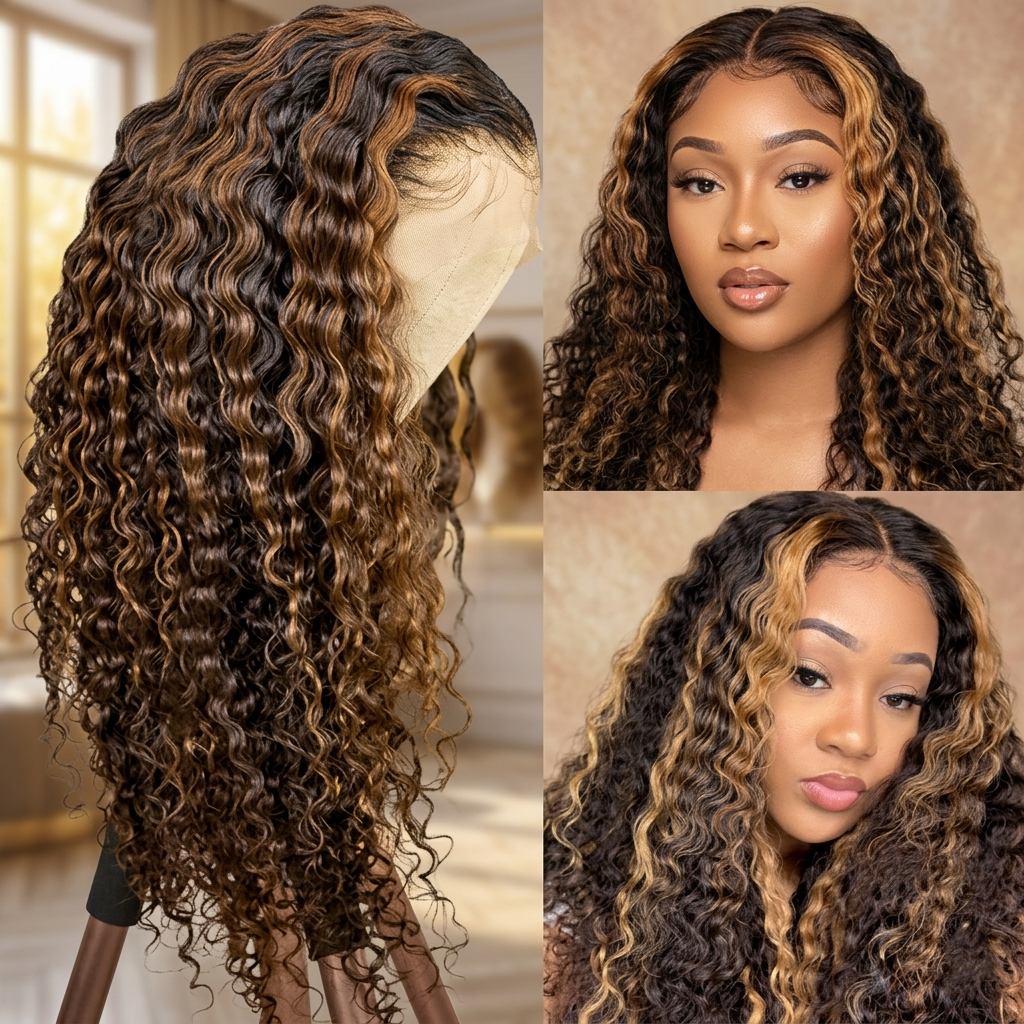 4 27 Highlight Wig Human Hair Kinky Curly Wig 13X4 Pre Plucked Lace Front Human Hair Wigs