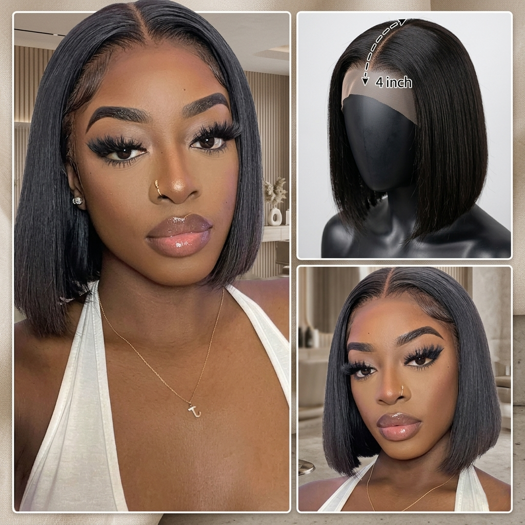 Hair Straight Short Bob Wig 4X4 Lace Closure Wig Brazilian Transparent Lace Remy Human Hair Wigs for Women Pre Plucked
