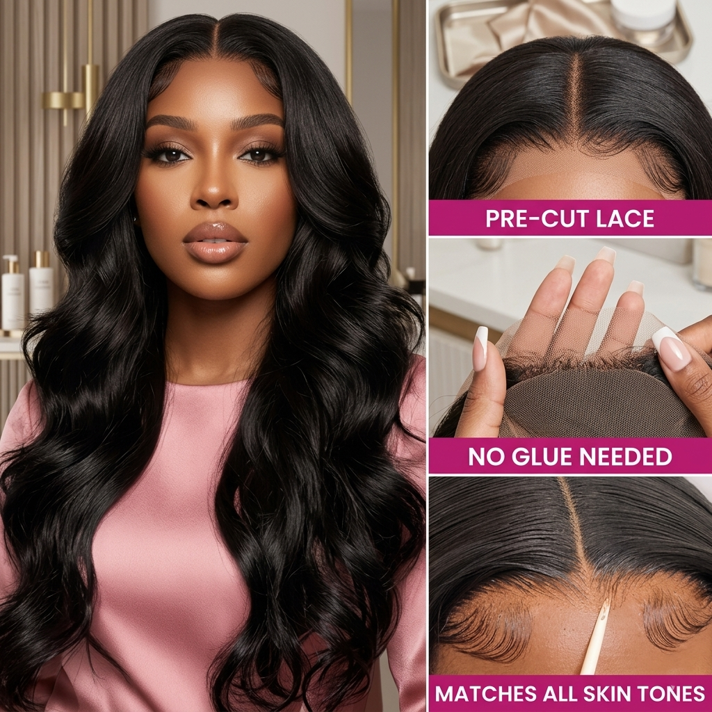 250 Density Wear and Go Glueless Wigs 100% Real Human Hair Pre Plucked Body Wave Wigs for Women 4X4 Pre Cut Lace Closure Wig